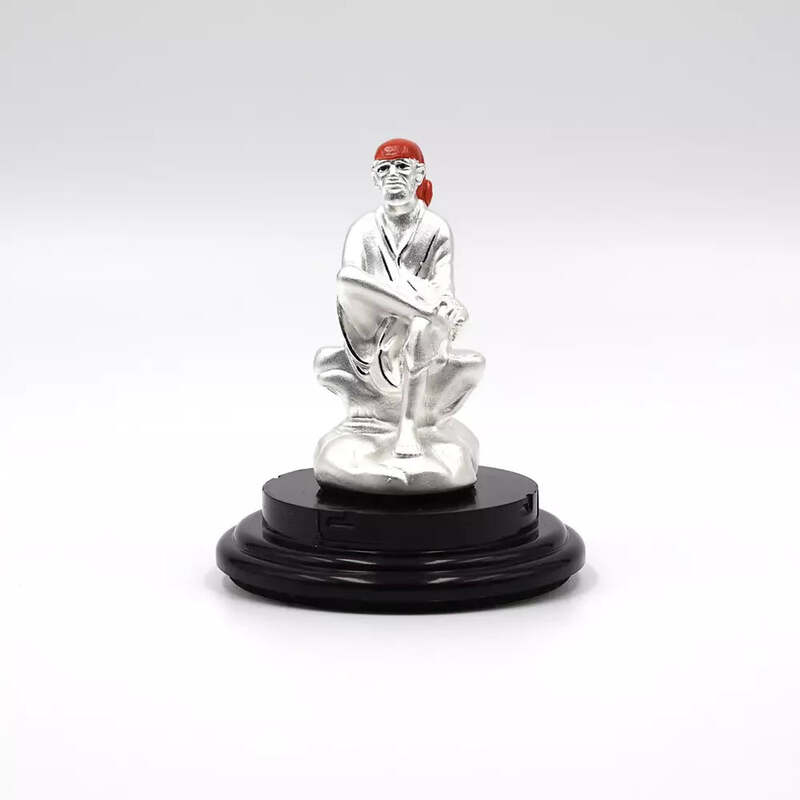 999 Pure Silver Shri Sai Baba Statue for Pooja, Gift, and Car Dashboard