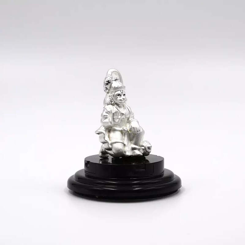 999 Pure Silver Lord Anjaneya Swami Statue for Pooja, Gift, and Car Dashboard