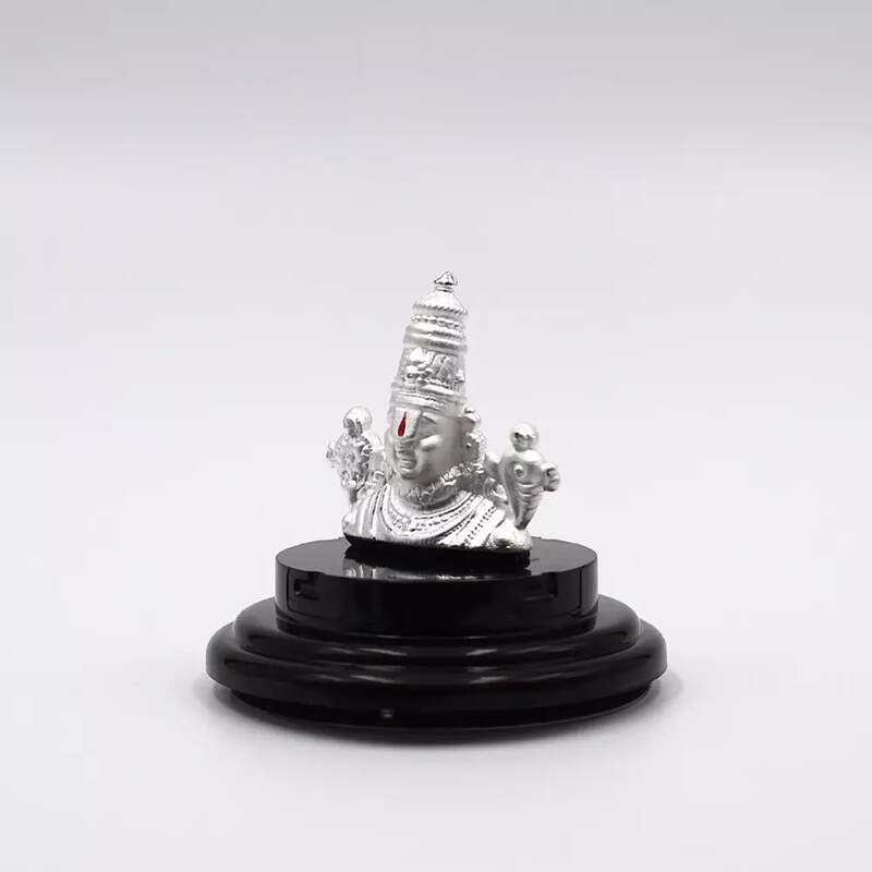 999 Pure Silver Lord Tirupati Balaji Statue for Pooja, Gift, and Car Dashboard