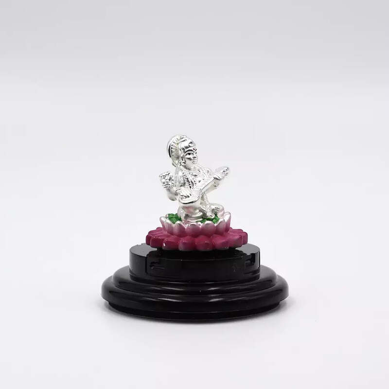 999 Pure Silver Lord Saraswathi Matha Statue for Pooja, Gift, and Car Dashboard