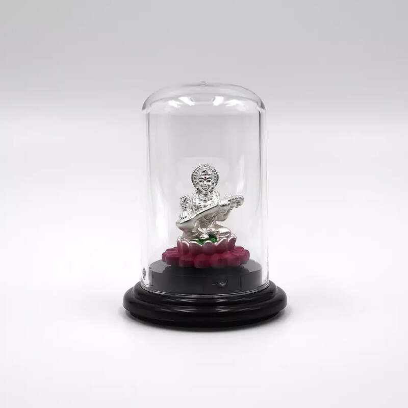 999 Pure Silver Lord Saraswathi Matha Statue for Pooja, Gift, and Car Dashboard