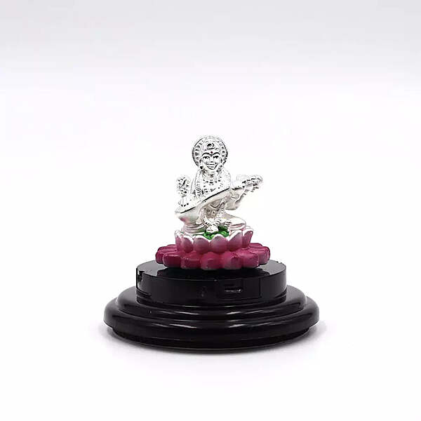 999 Pure Silver Lord Saraswathi Matha Statue for Pooja, Gift, and Car Dashboard