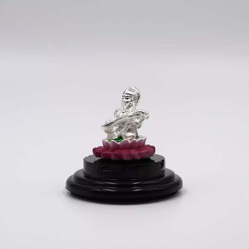 999 Pure Silver Lord Saraswathi Matha Statue for Pooja, Gift, and Car Dashboard