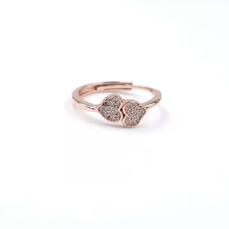 92.50 Silver Diamond Double Heart Ring Adjustable