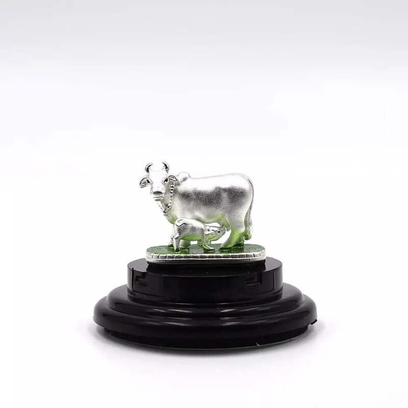 999 Pure Silver Shri Gomatha Statue for Pooja, Gift, and Car Dashboard