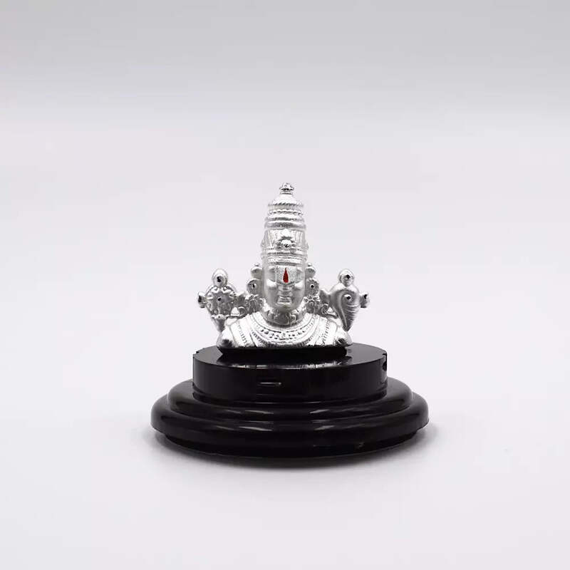 999 Pure Silver Lord Tirupati Balaji Statue for Pooja, Gift, and Car Dashboard