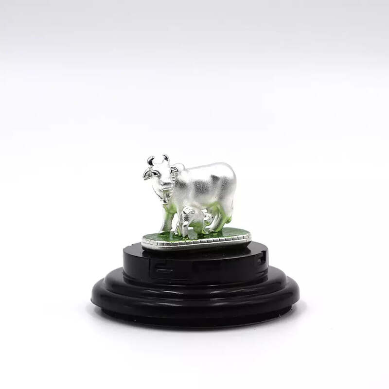 999 Pure Silver Shri Gomatha Statue for Pooja, Gift, and Car Dashboard