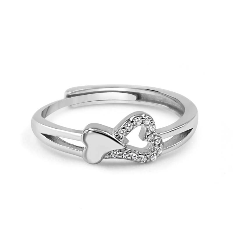 92.50 Silver Dimond Heart Ring Adjustable