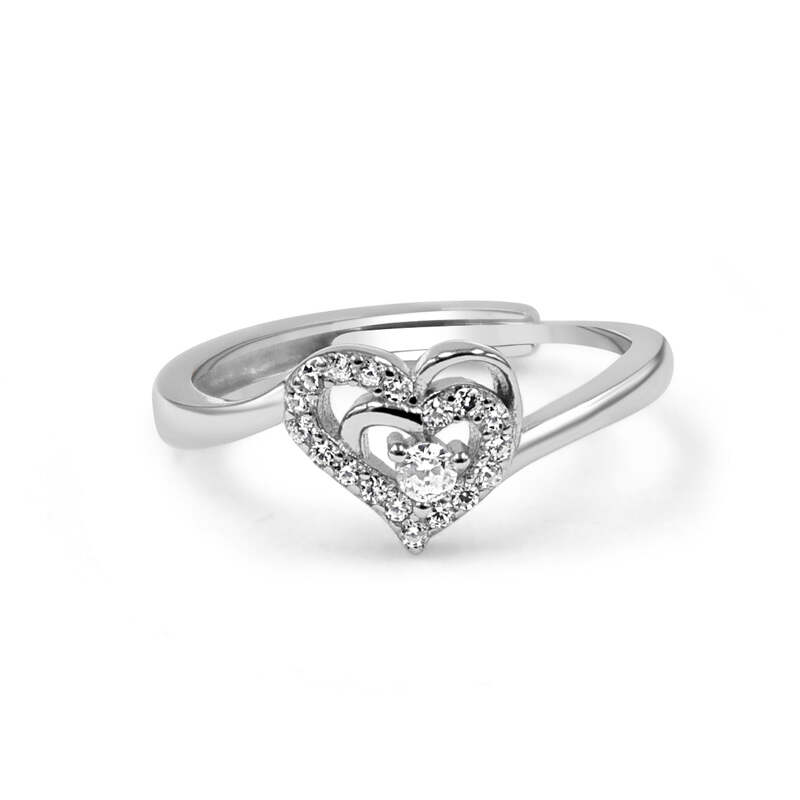 92.50 Silver Diamond Heart With in Love Ring Adjustable