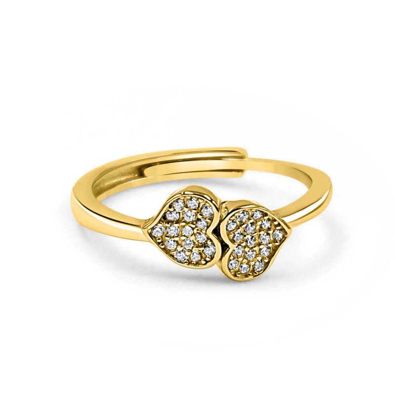 92.50 Silver Diamond Double Heart Ring Adjustable