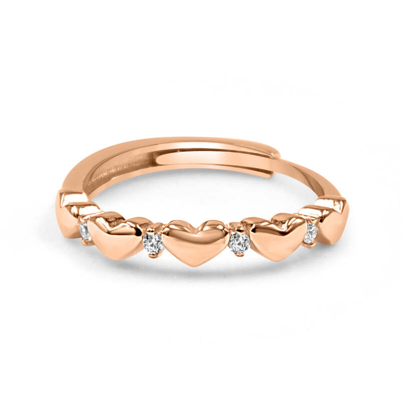 92.50 Silver Rose gold Five Heart Ring