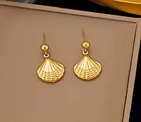 GOLD PLATED STAINLESS STEEL ANTI TARNISH SHELL THEMED DROP EARRINGS