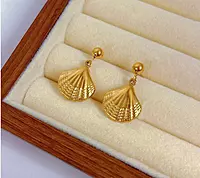 GOLD PLATED STAINLESS STEEL ANTI TARNISH SHELL THEMED DROP EARRINGS