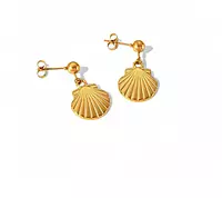 GOLD PLATED STAINLESS STEEL ANTI TARNISH SHELL THEMED DROP EARRINGS