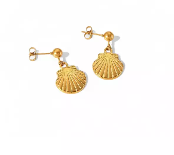 GOLD PLATED STAINLESS STEEL ANTI TARNISH SHELL THEMED DROP EARRINGS