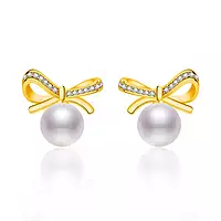 GOLD PLATED AMERICAN DIAMOND STUDDED BOW-TIE SHAPE KOREAN STUD EARRINGS