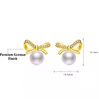 GOLD PLATED AMERICAN DIAMOND STUDDED BOW-TIE SHAPE KOREAN STUD EARRINGS