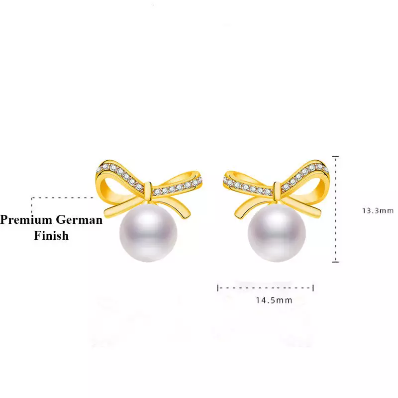 GOLD PLATED AMERICAN DIAMOND STUDDED BOW-TIE SHAPE KOREAN STUD EARRINGS