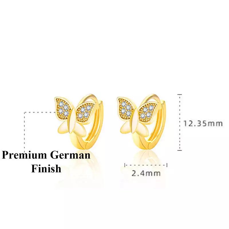 GOLD PLATED AMERICAN DIAMOND STUDDED BUTTERFLY SHAPE KOREAN HOOP EARRINGS
