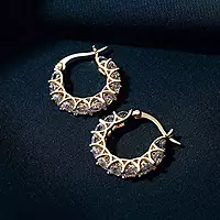 GOLD PLATED AMERICAN DIAMOND STUDDED CONTEMPORARY BEAUTIFUL HOOP EARRINGS