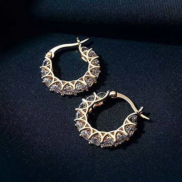 GOLD PLATED AMERICAN DIAMOND STUDDED CONTEMPORARY BEAUTIFUL HOOP EARRINGS