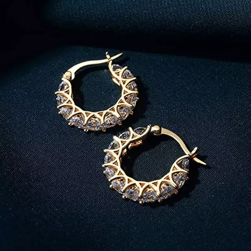 GOLD PLATED AMERICAN DIAMOND STUDDED CONTEMPORARY BEAUTIFUL HOOP EARRINGS