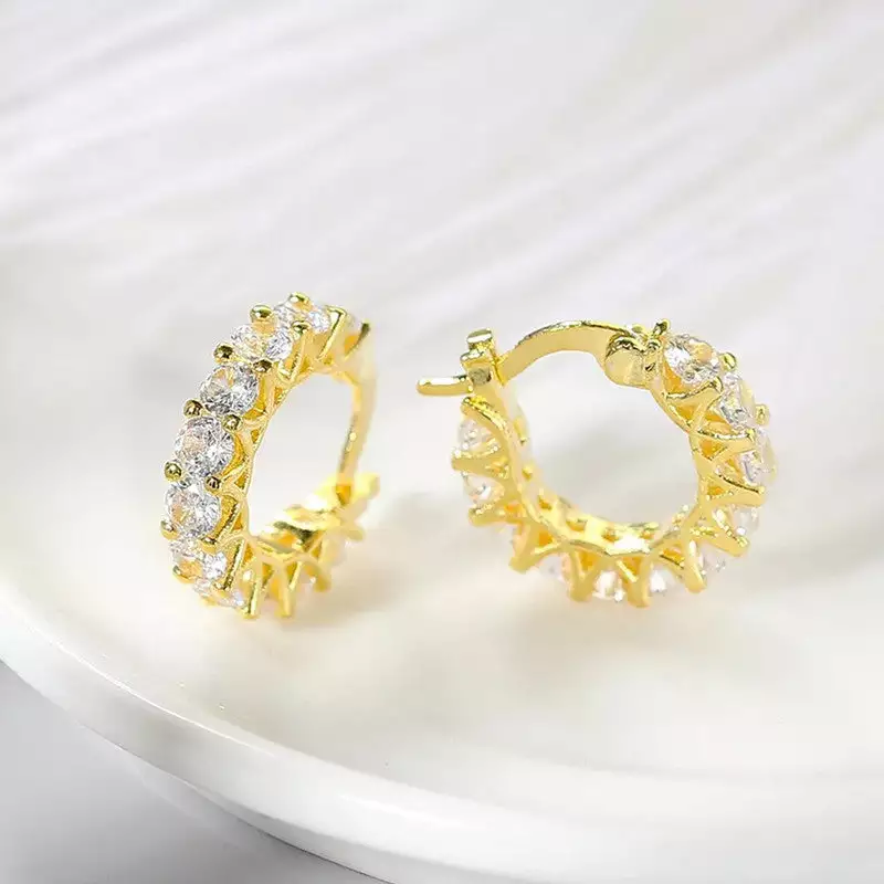 GOLD PLATED AMERICAN DIAMOND STUDDED CONTEMPORARY BEAUTIFUL HOOP EARRINGS