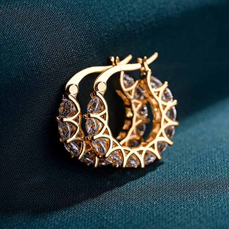 GOLD PLATED AMERICAN DIAMOND STUDDED CONTEMPORARY BEAUTIFUL HOOP EARRINGS