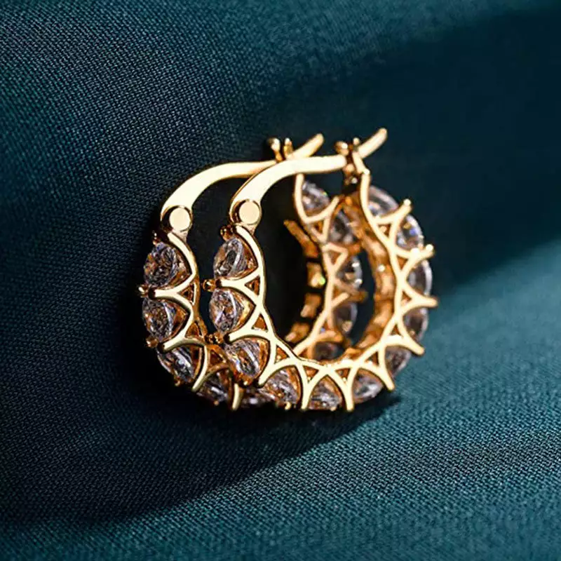 GOLD PLATED AMERICAN DIAMOND STUDDED CONTEMPORARY BEAUTIFUL HOOP EARRINGS