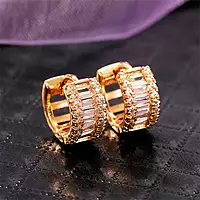 GOLD PLATED AMERICAN DIAMOND STUDDED CONTEMPORARY HOOP EARRINGS