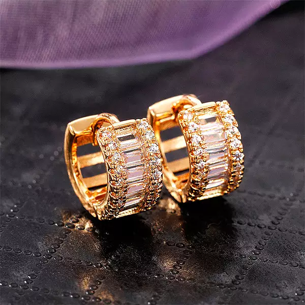 GOLD PLATED AMERICAN DIAMOND STUDDED CONTEMPORARY HOOP EARRINGS