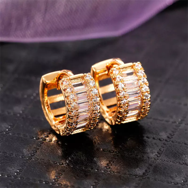 GOLD PLATED AMERICAN DIAMOND STUDDED CONTEMPORARY HOOP EARRINGS