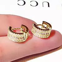 GOLD PLATED AMERICAN DIAMOND STUDDED CONTEMPORARY HOOP EARRINGS