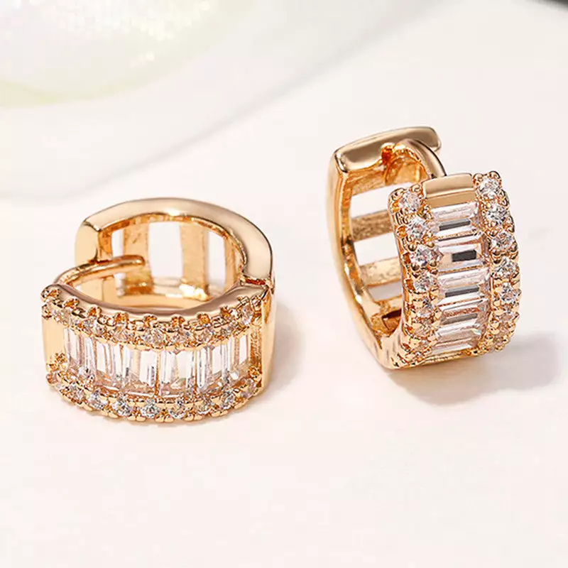 GOLD PLATED AMERICAN DIAMOND STUDDED CONTEMPORARY HOOP EARRINGS