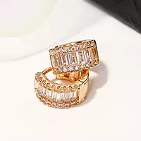 GOLD PLATED AMERICAN DIAMOND STUDDED CONTEMPORARY HOOP EARRINGS