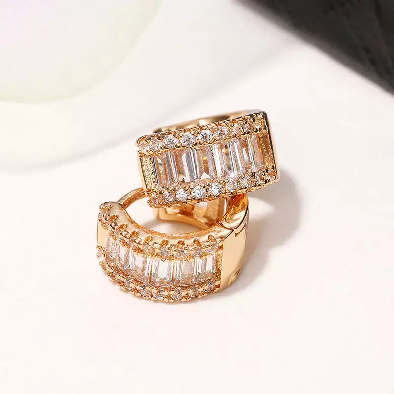 GOLD PLATED AMERICAN DIAMOND STUDDED CONTEMPORARY HOOP EARRINGS