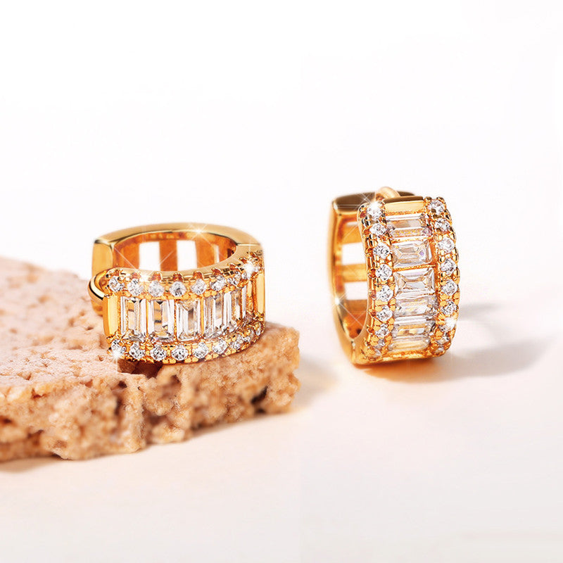 GOLD PLATED AMERICAN DIAMOND STUDDED CONTEMPORARY HOOP EARRINGS