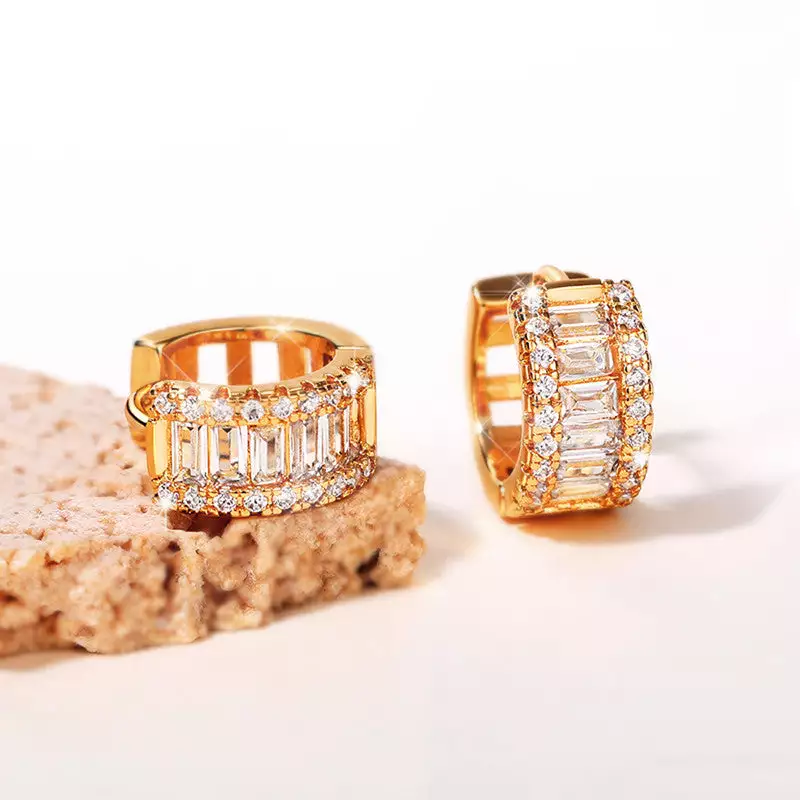 GOLD PLATED AMERICAN DIAMOND STUDDED CONTEMPORARY HOOP EARRINGS