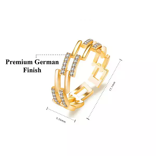 GOLD PLATED AMERICAN DIAMOND STUDDED CONTEMPORARY KOREAN FINGER RING