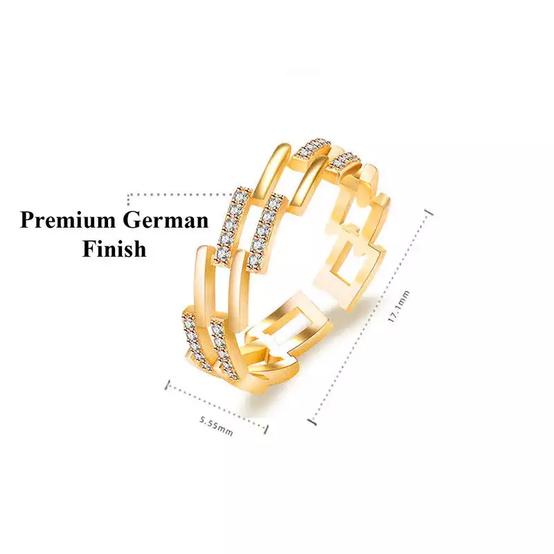 GOLD PLATED AMERICAN DIAMOND STUDDED CONTEMPORARY KOREAN FINGER RING