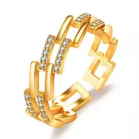 GOLD PLATED AMERICAN DIAMOND STUDDED CONTEMPORARY KOREAN FINGER RING
