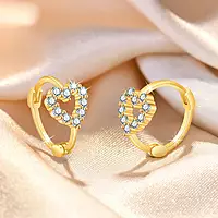 GOLD PLATED AMERICAN DIAMOND STUDDED HEART SHAPE HOOP EARRINGS
