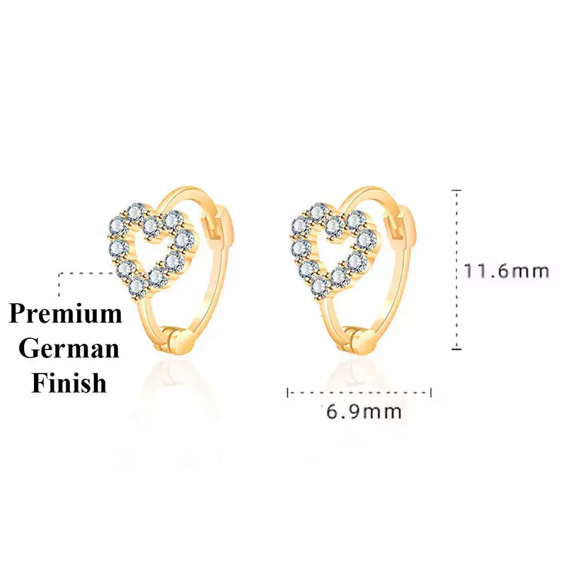 GOLD PLATED AMERICAN DIAMOND STUDDED HEART SHAPE HOOP EARRINGS
