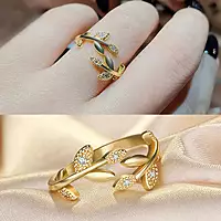 AMERICAN DIAMOND STUDDED LEAF INSPIRED CONTEMPORARY KOREAN FINGER RING