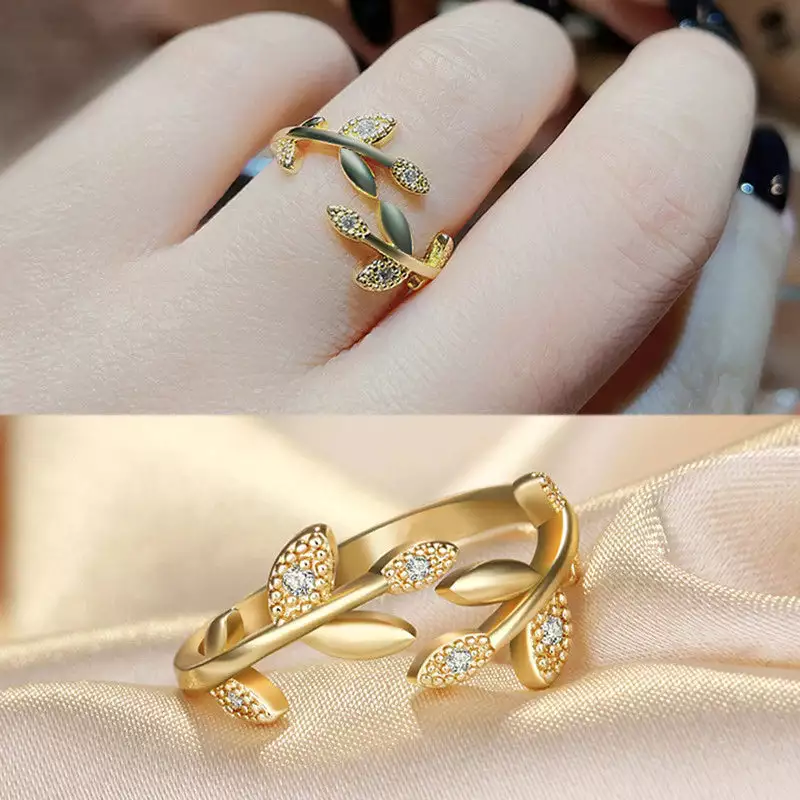 AMERICAN DIAMOND STUDDED LEAF INSPIRED CONTEMPORARY KOREAN FINGER RING