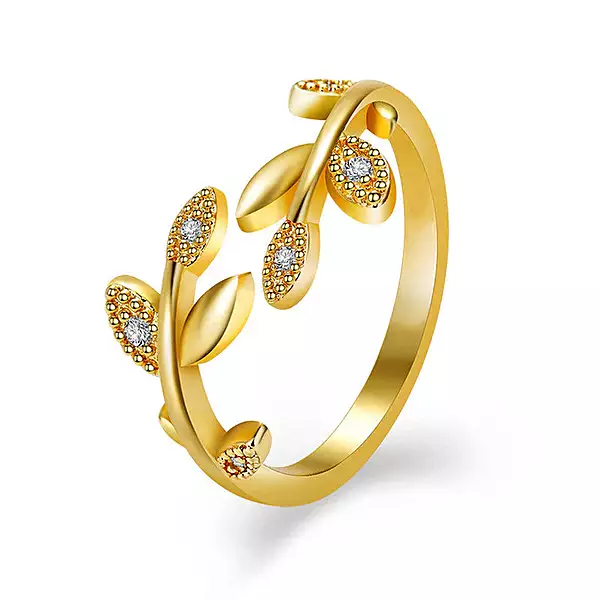 AMERICAN DIAMOND STUDDED LEAF INSPIRED CONTEMPORARY KOREAN FINGER RING