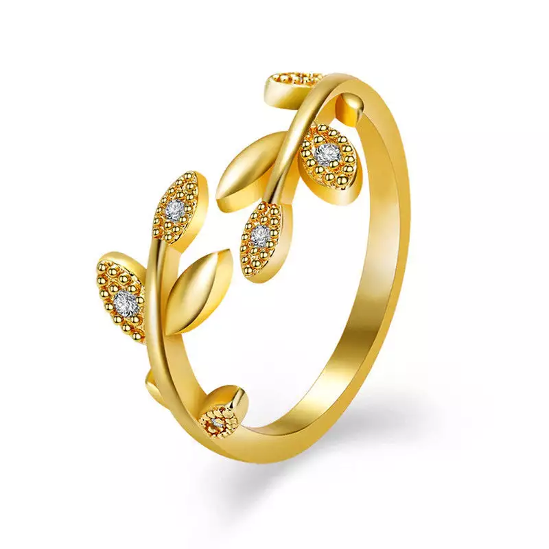 AMERICAN DIAMOND STUDDED LEAF INSPIRED CONTEMPORARY KOREAN FINGER RING