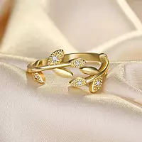 AMERICAN DIAMOND STUDDED LEAF INSPIRED CONTEMPORARY KOREAN FINGER RING