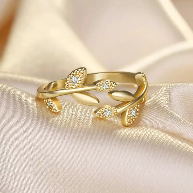 AMERICAN DIAMOND STUDDED LEAF INSPIRED CONTEMPORARY KOREAN FINGER RING