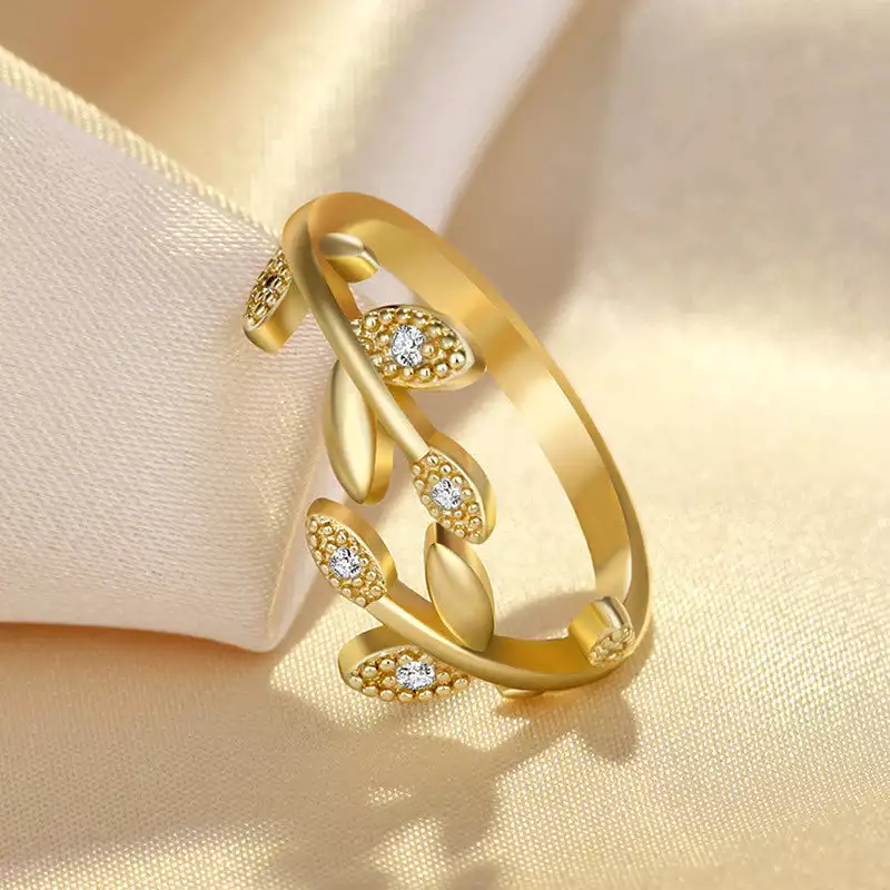 AMERICAN DIAMOND STUDDED LEAF INSPIRED CONTEMPORARY KOREAN FINGER RING